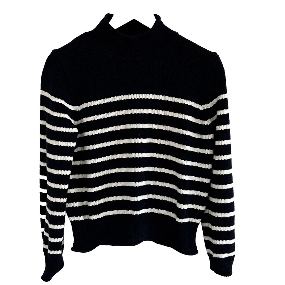 J. Crew Navy & White Roll Neck Sweater size Medium in Excellent Condition.